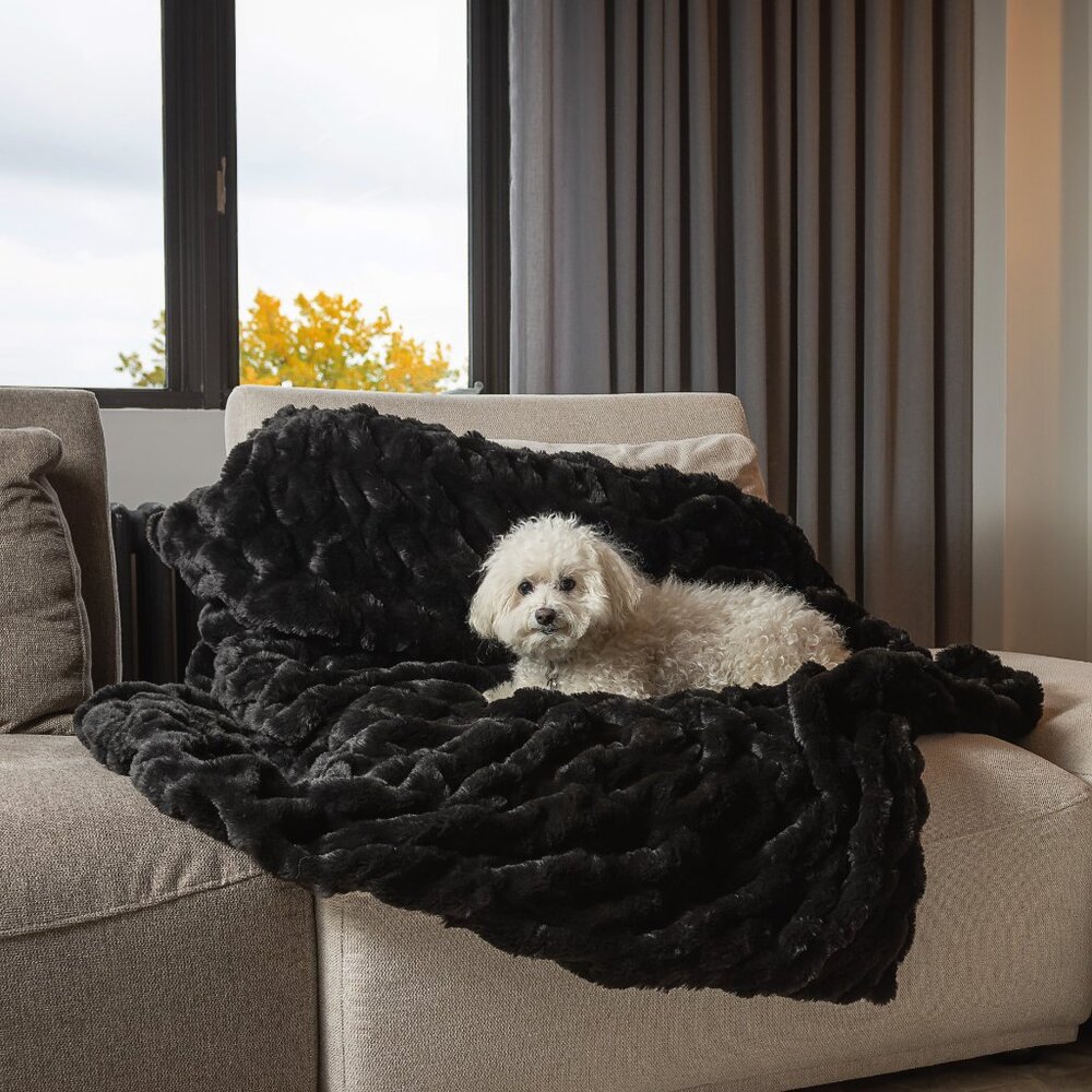 Luxe Home Decor Classic Faux Fur Throw | 1-Piece | Black jacquard | 50"x60"